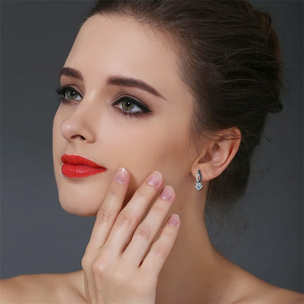 Genuine 925 Sterling Silver Jewelry Black&White Stone Engagement Stud Earrings for Women T014