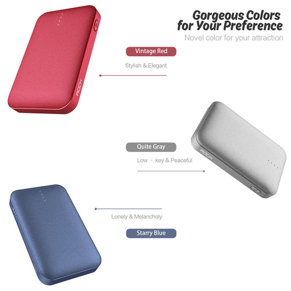 10000 mAh Power Bank for Xiaomi Powerbank,ROCK Mini Portable Ultra-thin Polymer Battery for iPhone SamSung and More bank power