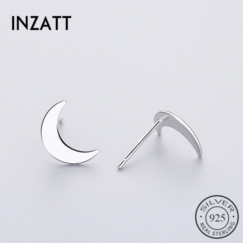 INZATT Minimalist Punk Tiny Moon Stud Earrings Real 925 Sterling Silver Fine Jewelry Women Birthday Party 2018 Accessories Gift