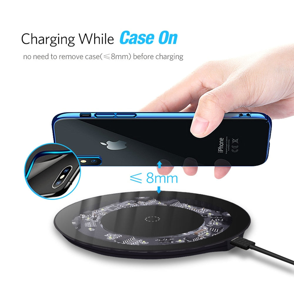 iONCT Qi Wireless Charger for iPhone X XR XS Max 8 Plus Visible USB Charging pad for Samsung S8 S9 Note 9 Phone wirless charger