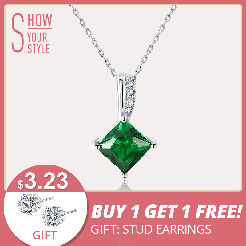CZCITY Charm Chain Necklace Emerald Green Cubic Zirconia Popular Jewelry 925 Sterling Silver Pendant Necklace for Women Gift