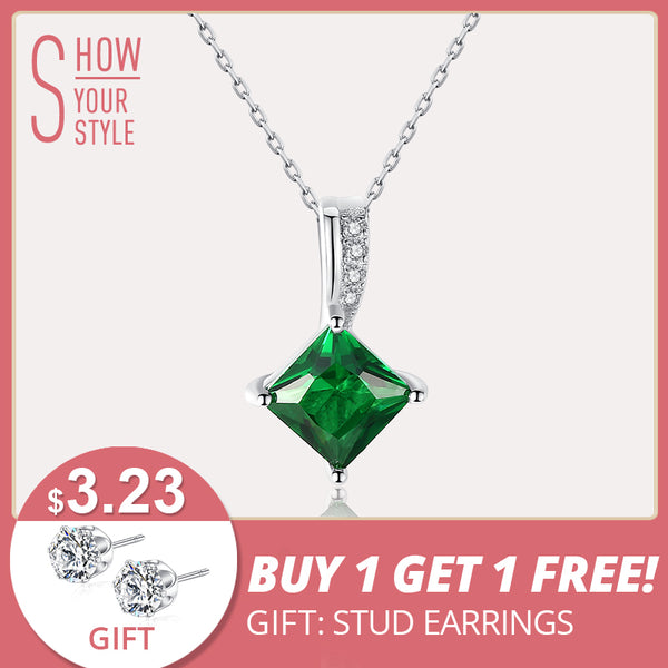 CZCITY Charm Chain Necklace Emerald Green Cubic Zirconia Popular Jewelry 925 Sterling Silver Pendant Necklace for Women Gift