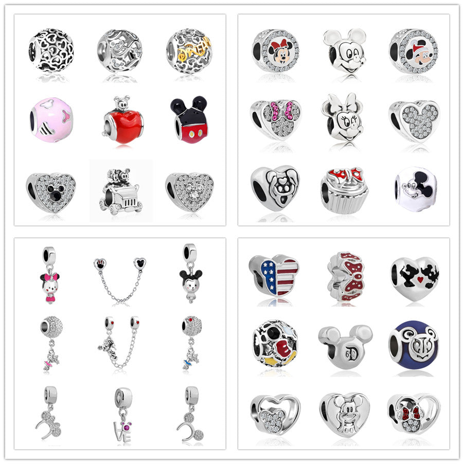 1pc european silver mickey minnie diy bead fit Original Pandora charms silver 925 Bracelet trinket jewelry for women S006