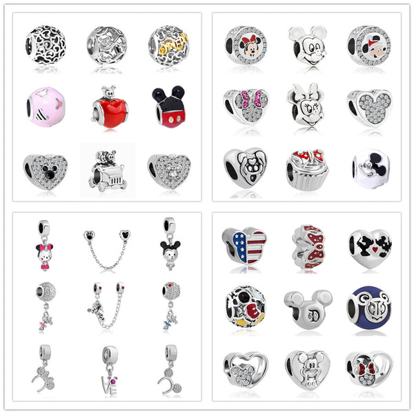1pc european silver mickey minnie diy bead fit Original Pandora charms silver 925 Bracelet trinket jewelry for women S006
