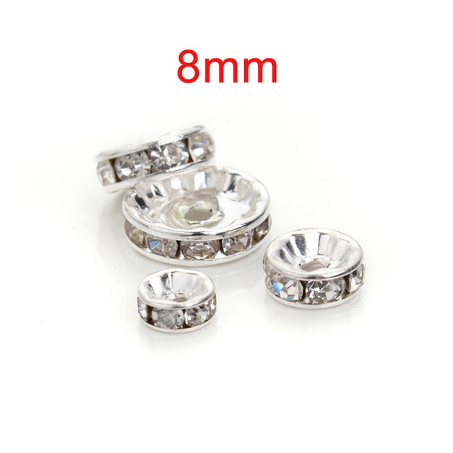 OIQUEI 6mm 8mm 10mm 50pcs Gold Sliver Color Crystal Rhinestone Rondelles Loose Spacer Beads For DIY Jewelry Making Accessories