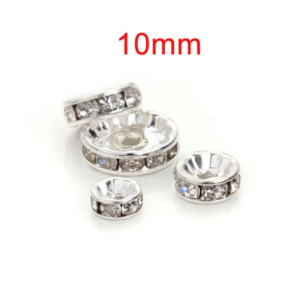 OIQUEI 6mm 8mm 10mm 50pcs Gold Sliver Color Crystal Rhinestone Rondelles Loose Spacer Beads For DIY Jewelry Making Accessories