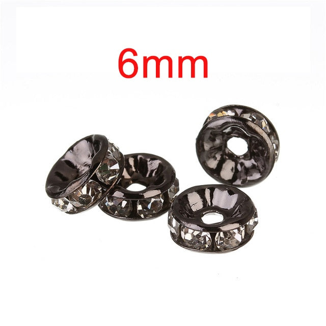 OIQUEI 6mm 8mm 10mm 50pcs Gold Sliver Color Crystal Rhinestone Rondelles Loose Spacer Beads For DIY Jewelry Making Accessories