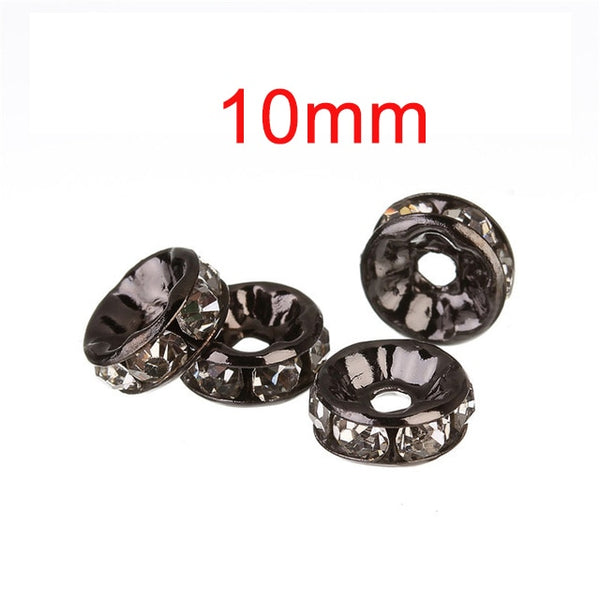OIQUEI 6mm 8mm 10mm 50pcs Gold Sliver Color Crystal Rhinestone Rondelles Loose Spacer Beads For DIY Jewelry Making Accessories