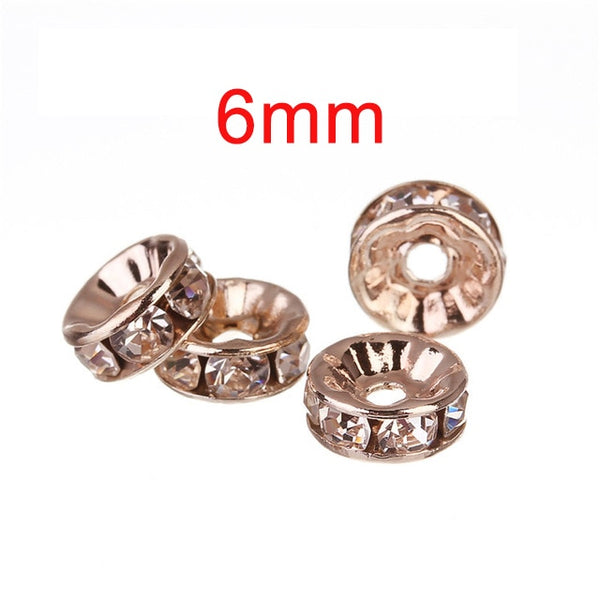OIQUEI 6mm 8mm 10mm 50pcs Gold Sliver Color Crystal Rhinestone Rondelles Loose Spacer Beads For DIY Jewelry Making Accessories