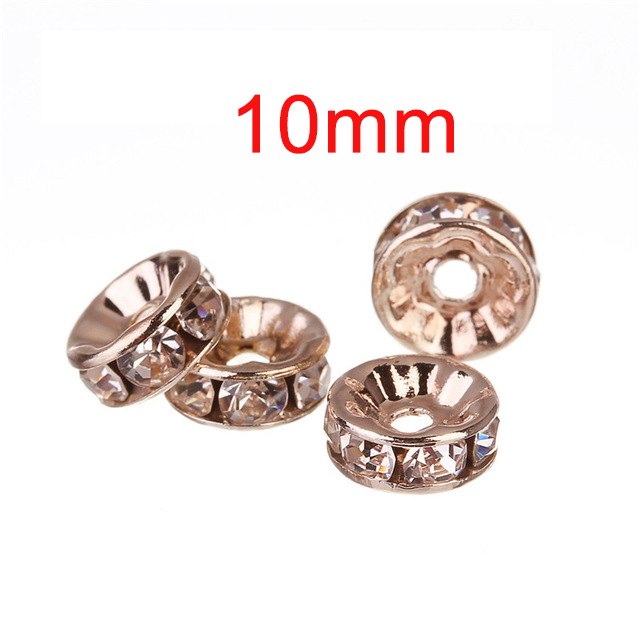 OIQUEI 6mm 8mm 10mm 50pcs Gold Sliver Color Crystal Rhinestone Rondelles Loose Spacer Beads For DIY Jewelry Making Accessories