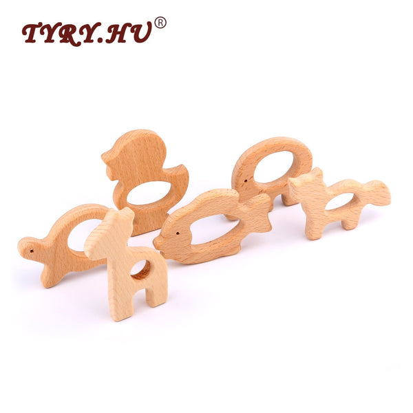 TYRY.HU Wooden Teethers Animal Shape Baby Teether Beads Toy BPA FREE Natural Safe Food Grade Baby Shower Gift DIY Jewelry Making