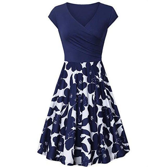 CHAMSGEND Dress Women's Short Sleeve Cross V- Neck Dresses Vintage Elegant Flared A-Line Dress vestidos de fiesta Femme 1.DEC.30