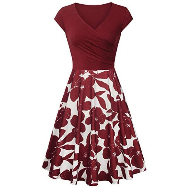 CHAMSGEND Dress Women's Short Sleeve Cross V- Neck Dresses Vintage Elegant Flared A-Line Dress vestidos de fiesta Femme 1.DEC.30