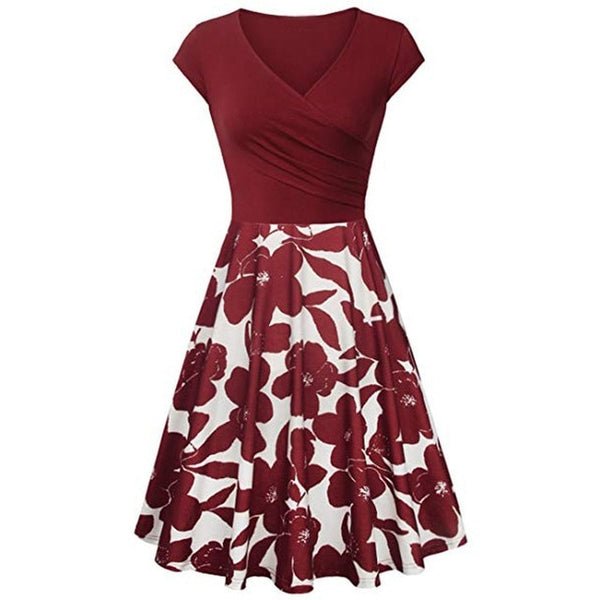 CHAMSGEND Dress Women's Short Sleeve Cross V- Neck Dresses Vintage Elegant Flared A-Line Dress vestidos de fiesta Femme 1.DEC.30