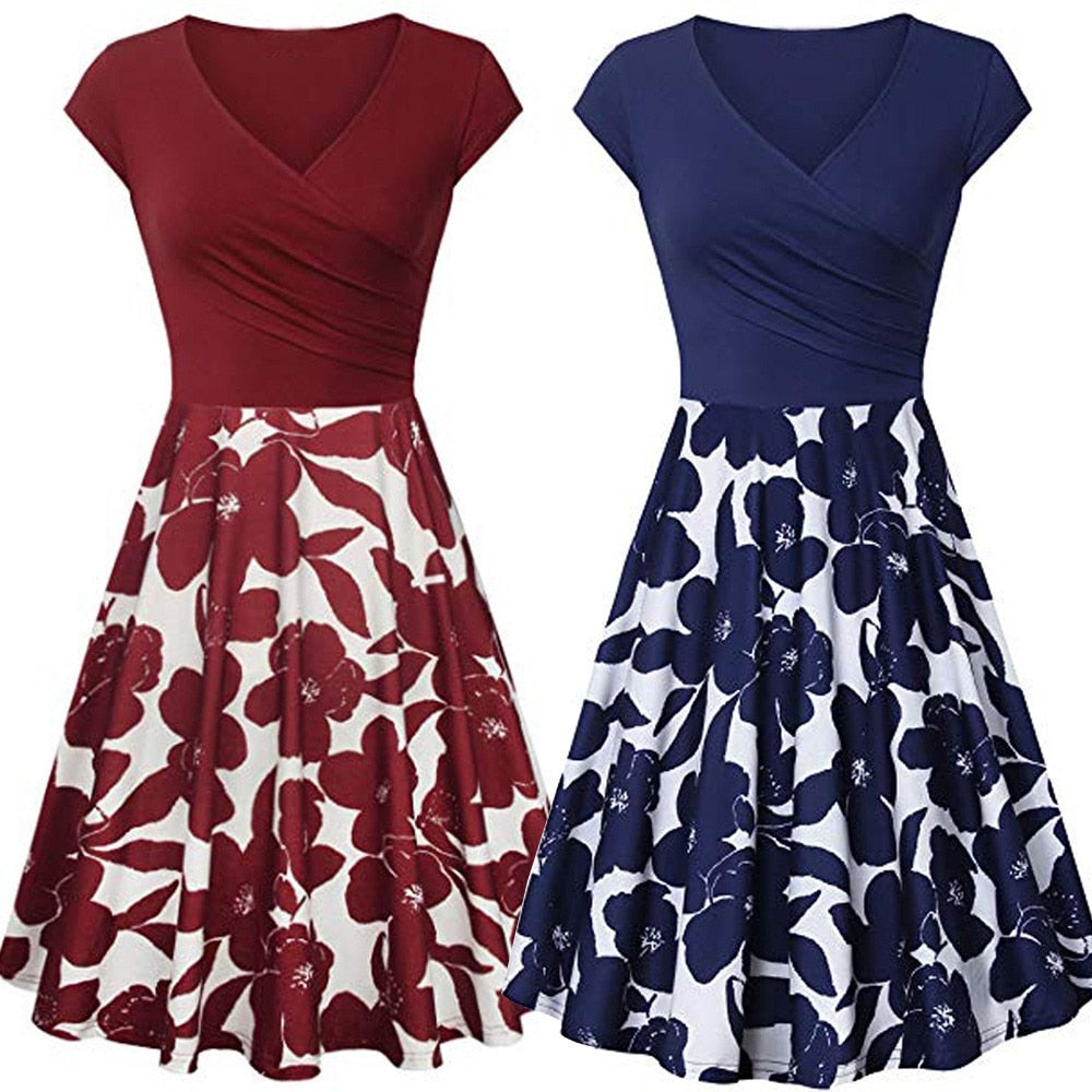CHAMSGEND Dress Women's Short Sleeve Cross V- Neck Dresses Vintage Elegant Flared A-Line Dress vestidos de fiesta Femme 1.DEC.30