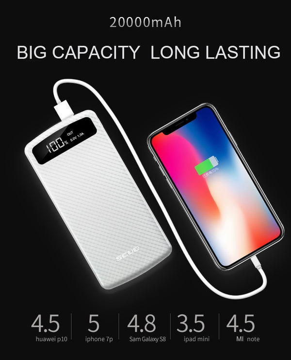 20000mAh power bank  with LED digital display SCUD external battery dual USB highspeed fast charge slim portable powerbank 2.1A
