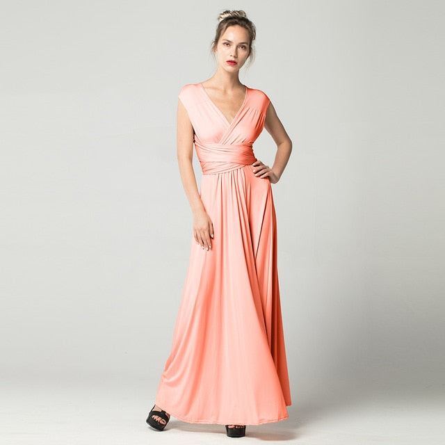 Sexy Long Dress Bridesmaid Formal Multi Way Wrap Convertible Infinity Maxi Dress Red Hollow Out Party Bandage Vestidos FICUSRONG