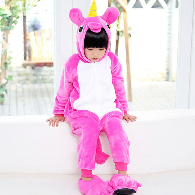 Children's Pajamas for Boys Girls Unicorn Pajamas Flannel Kids Pijamas Set Animal Kids Sleepwear Winter Boys Gilrs Onesies 4-12