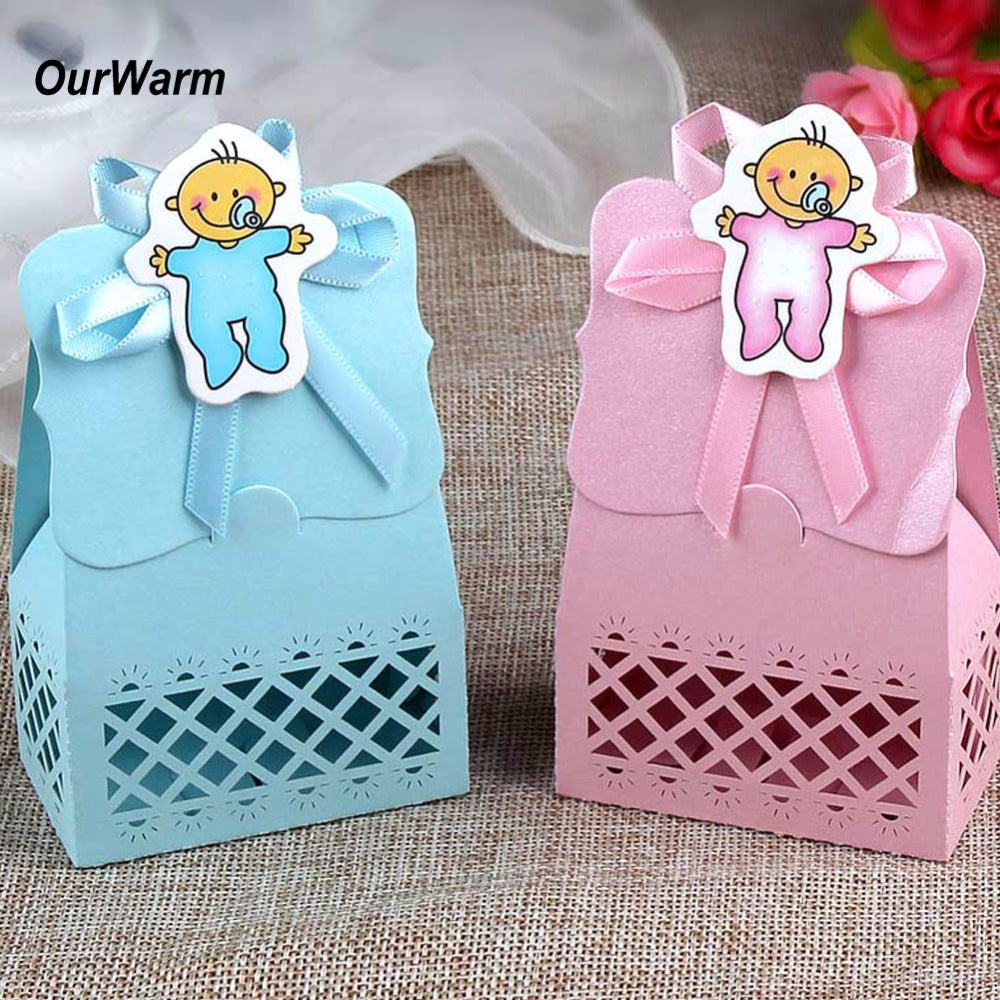 OurWarm 12pcs Baby Shower Paper Candy Bag Cardboard Gift Box Dessert Boys Girls Baby Shower Birthday Gifts Party Decoration
