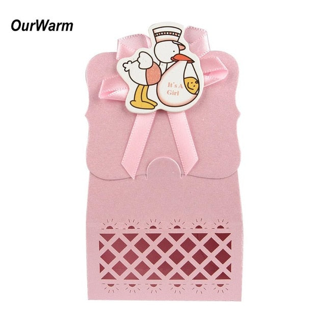 OurWarm 12pcs Baby Shower Paper Candy Bag Cardboard Gift Box Dessert Boys Girls Baby Shower Birthday Gifts Party Decoration