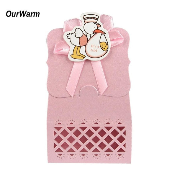 OurWarm 12pcs Baby Shower Paper Candy Bag Cardboard Gift Box Dessert Boys Girls Baby Shower Birthday Gifts Party Decoration
