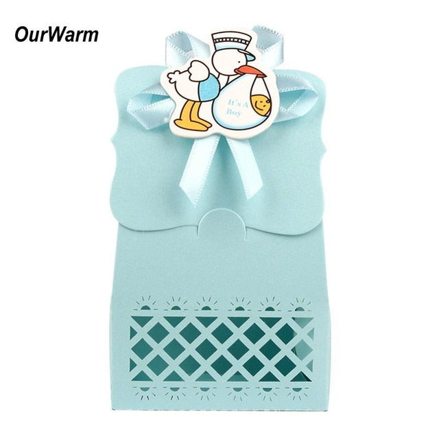 OurWarm 12pcs Baby Shower Paper Candy Bag Cardboard Gift Box Dessert Boys Girls Baby Shower Birthday Gifts Party Decoration