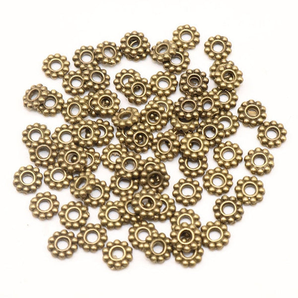 6mm Wholesale 100pcs/200pcs/lot Daisy Flower Spacers bead Metal Gold Tibetan Silver Spacer Beads for Jewelry Making hole is 2mm
