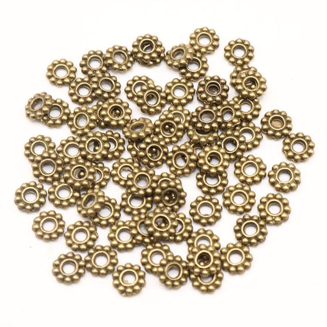 6mm Wholesale 100pcs/200pcs/lot Daisy Flower Spacers bead Metal Gold Tibetan Silver Spacer Beads for Jewelry Making hole is 2mm