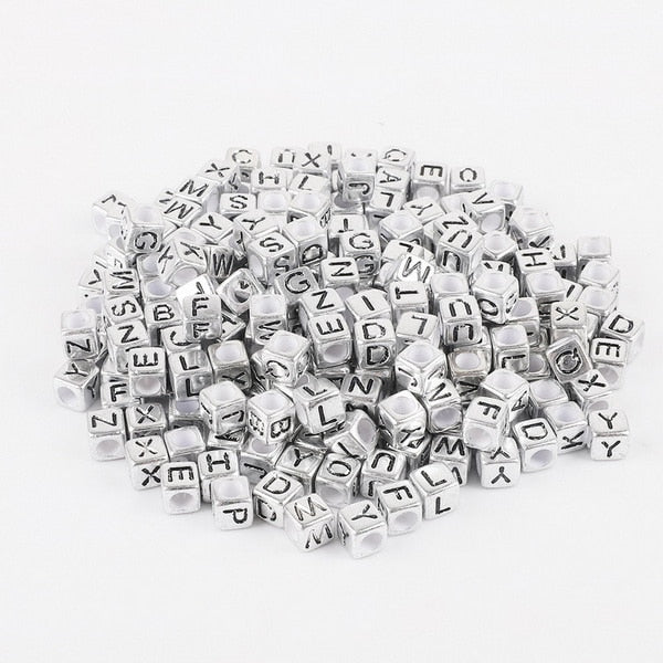 Mixed 6mm Acrylic Beads 100pc Square Alphabet Letter Digital Cube Heart Beads Charms Bracelet Necklace For Jewelry Making DIY