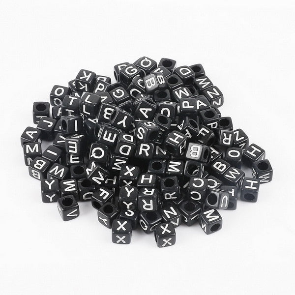 Mixed 6mm Acrylic Beads 100pc Square Alphabet Letter Digital Cube Heart Beads Charms Bracelet Necklace For Jewelry Making DIY