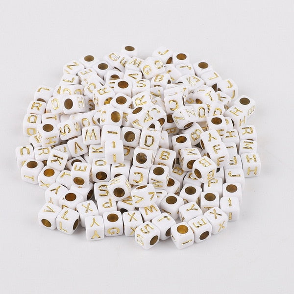 Mixed 6mm Acrylic Beads 100pc Square Alphabet Letter Digital Cube Heart Beads Charms Bracelet Necklace For Jewelry Making DIY