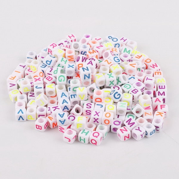 Mixed 6mm Acrylic Beads 100pc Square Alphabet Letter Digital Cube Heart Beads Charms Bracelet Necklace For Jewelry Making DIY