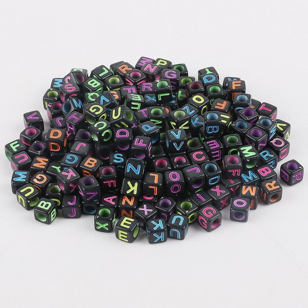 Mixed 6mm Acrylic Beads 100pc Square Alphabet Letter Digital Cube Heart Beads Charms Bracelet Necklace For Jewelry Making DIY