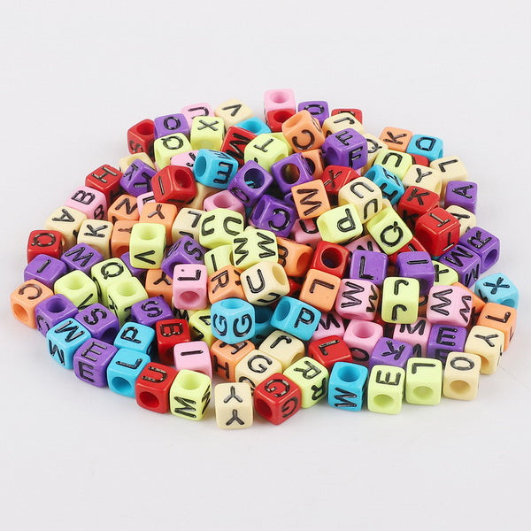 Mixed 6mm Acrylic Beads 100pc Square Alphabet Letter Digital Cube Heart Beads Charms Bracelet Necklace For Jewelry Making DIY
