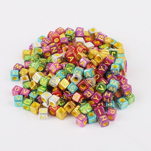 Mixed 6mm Acrylic Beads 100pc Square Alphabet Letter Digital Cube Heart Beads Charms Bracelet Necklace For Jewelry Making DIY