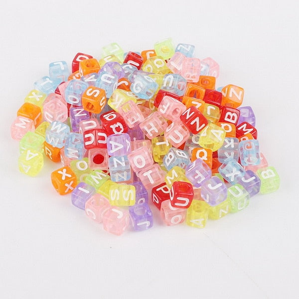 Mixed 6mm Acrylic Beads 100pc Square Alphabet Letter Digital Cube Heart Beads Charms Bracelet Necklace For Jewelry Making DIY