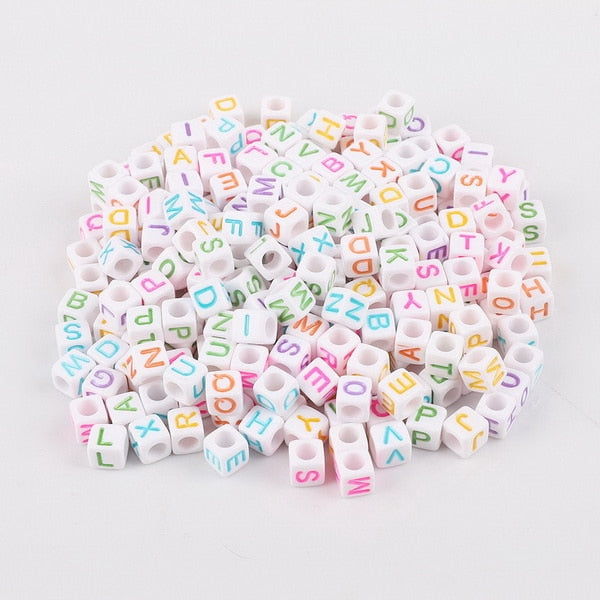 Mixed 6mm Acrylic Beads 100pc Square Alphabet Letter Digital Cube Heart Beads Charms Bracelet Necklace For Jewelry Making DIY