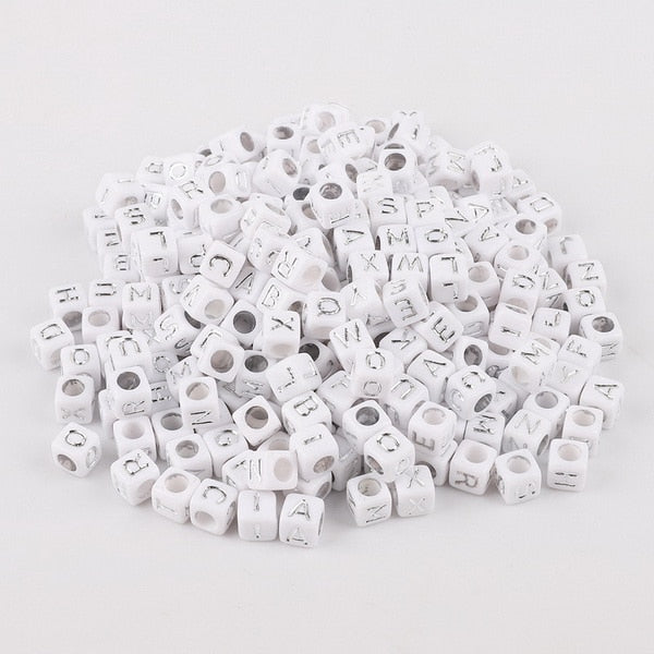 Mixed 6mm Acrylic Beads 100pc Square Alphabet Letter Digital Cube Heart Beads Charms Bracelet Necklace For Jewelry Making DIY