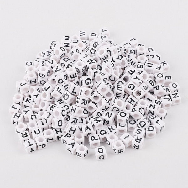 Mixed 6mm Acrylic Beads 100pc Square Alphabet Letter Digital Cube Heart Beads Charms Bracelet Necklace For Jewelry Making DIY