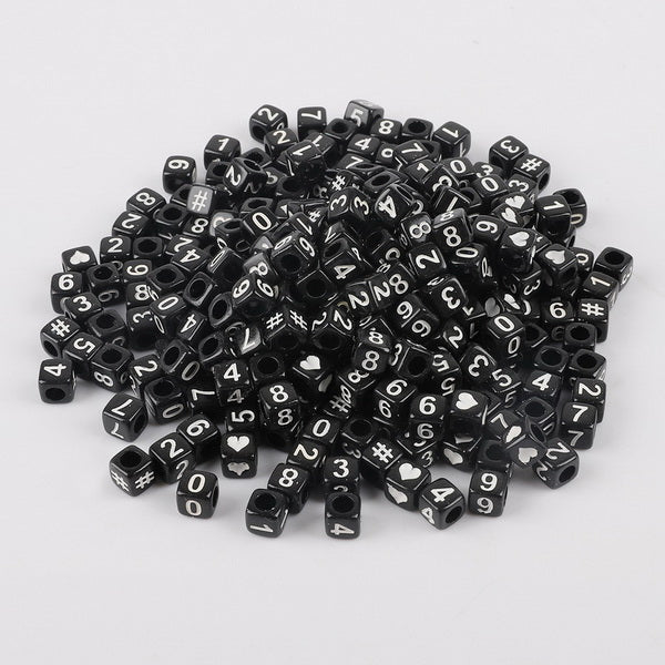 Mixed 6mm Acrylic Beads 100pc Square Alphabet Letter Digital Cube Heart Beads Charms Bracelet Necklace For Jewelry Making DIY