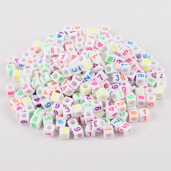 Mixed 6mm Acrylic Beads 100pc Square Alphabet Letter Digital Cube Heart Beads Charms Bracelet Necklace For Jewelry Making DIY