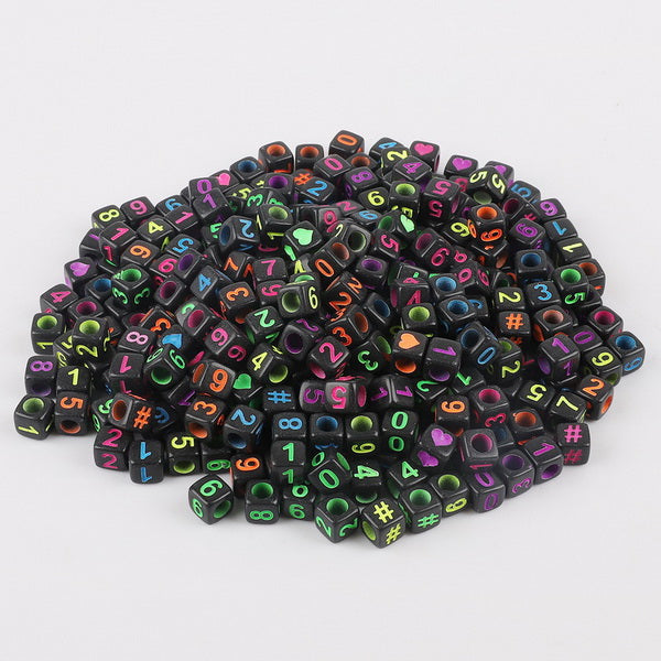 Mixed 6mm Acrylic Beads 100pc Square Alphabet Letter Digital Cube Heart Beads Charms Bracelet Necklace For Jewelry Making DIY