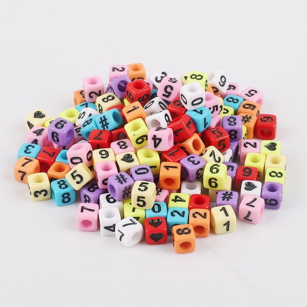 Mixed 6mm Acrylic Beads 100pc Square Alphabet Letter Digital Cube Heart Beads Charms Bracelet Necklace For Jewelry Making DIY