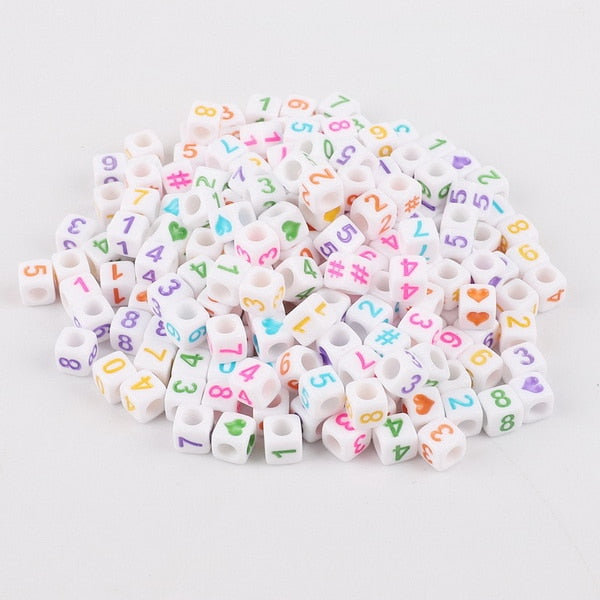 Mixed 6mm Acrylic Beads 100pc Square Alphabet Letter Digital Cube Heart Beads Charms Bracelet Necklace For Jewelry Making DIY
