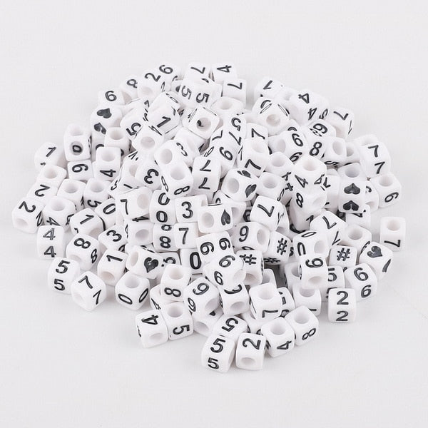 Mixed 6mm Acrylic Beads 100pc Square Alphabet Letter Digital Cube Heart Beads Charms Bracelet Necklace For Jewelry Making DIY