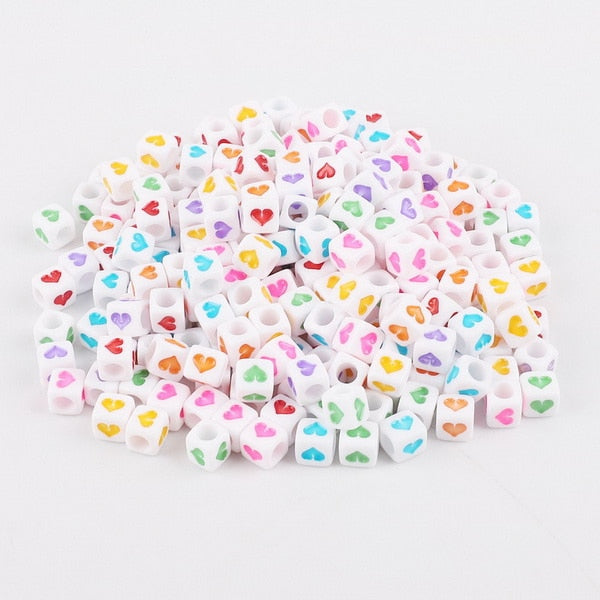 Mixed 6mm Acrylic Beads 100pc Square Alphabet Letter Digital Cube Heart Beads Charms Bracelet Necklace For Jewelry Making DIY
