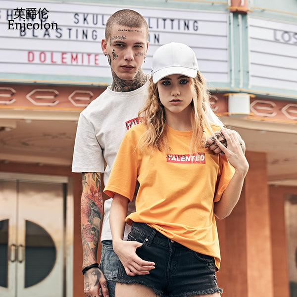 Enjeolon new T Shirt Men Summer Fashion o neck t shirt Slim Men T-shirt Casual words printing T-shirt Tops Tees 3XL T5107