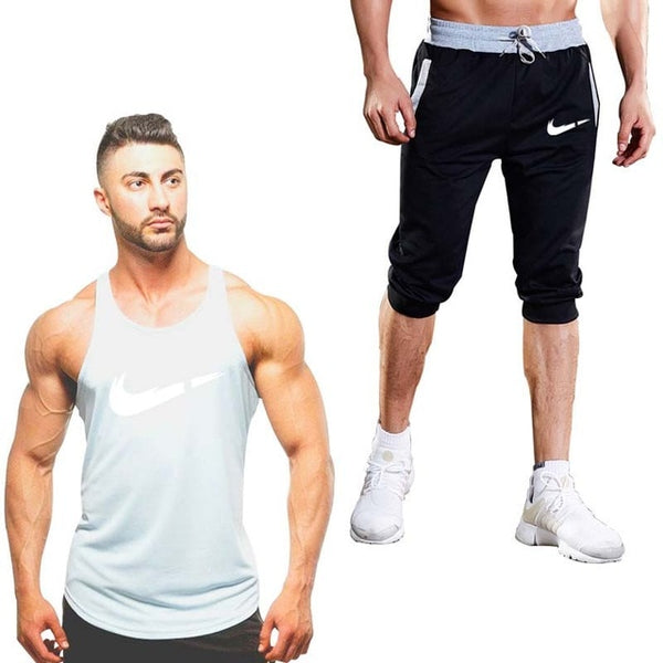 2019 Fashion Classic brand LOGO Men's Sport Suits Running sleeveless Tank Top + Sports Shorts Joggers Training Fitness Clothing