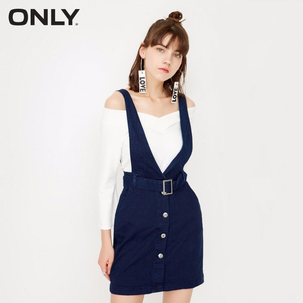 ONLY  Women 2-pieces set  single breasted tie up Waist band denim dress female