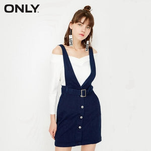 ONLY  Women 2-pieces set  single breasted tie up Waist band denim dress female